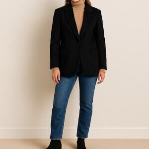 Vintage Lands End Wool Cashmere Blazer Jacket Black Women M/L Classic Office
